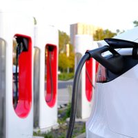 Close up of an electric car charging