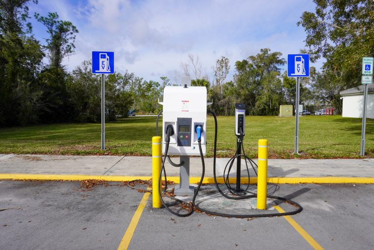 Ev charging station with parking spots